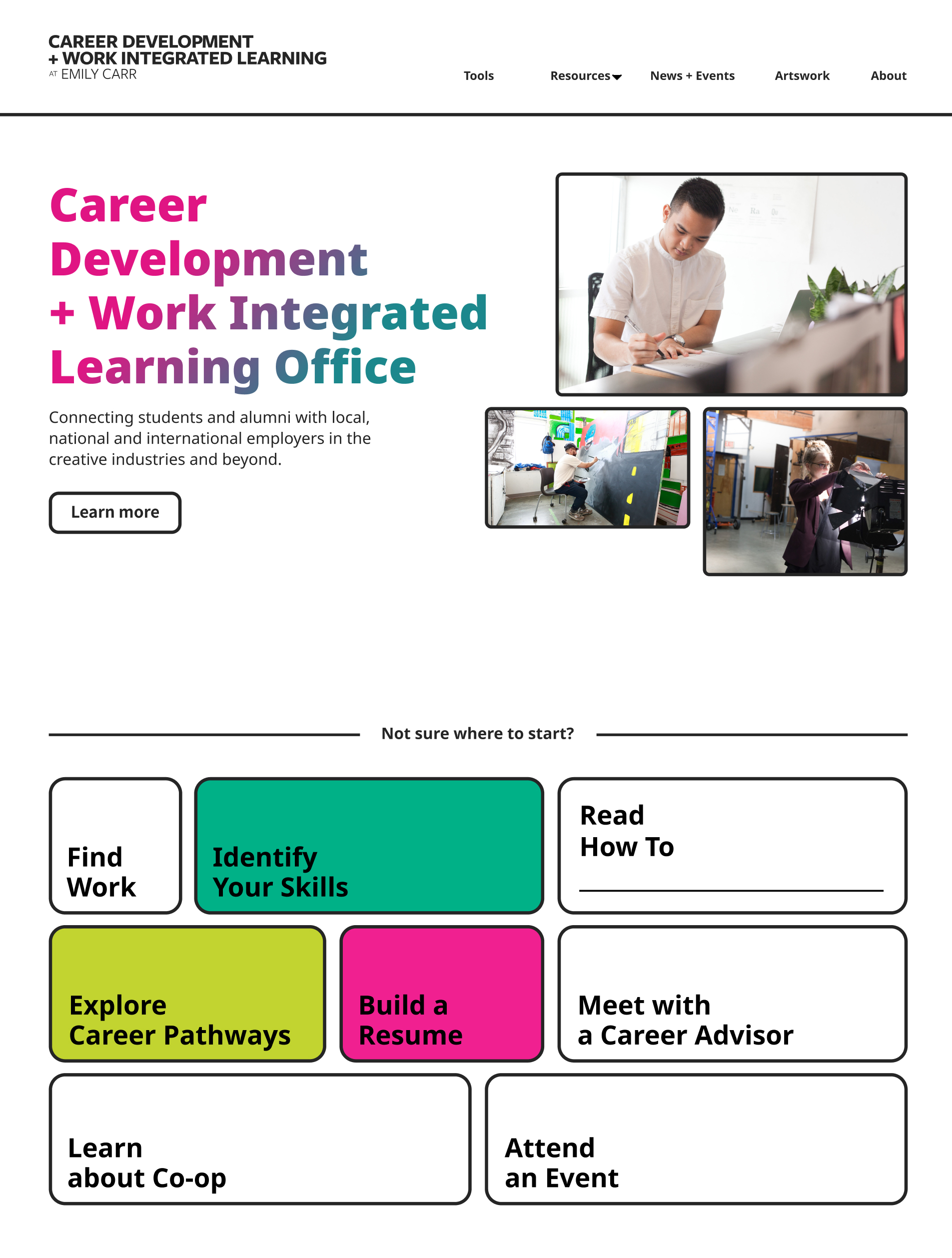 The Creative Careers homepage on a device